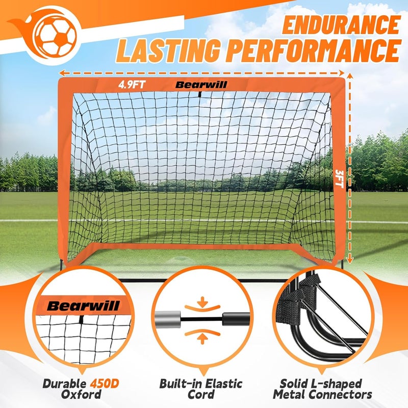 Bearwill Soccer Goal, Kids Soccer Goals for Backyard Set of 2, 4x3ft Portable Soccer Goal Pop Up Soccer Net, Kids Soccer Net Training Equipment with Soccer Ball, Ladder, Cones, Targets - Image 3